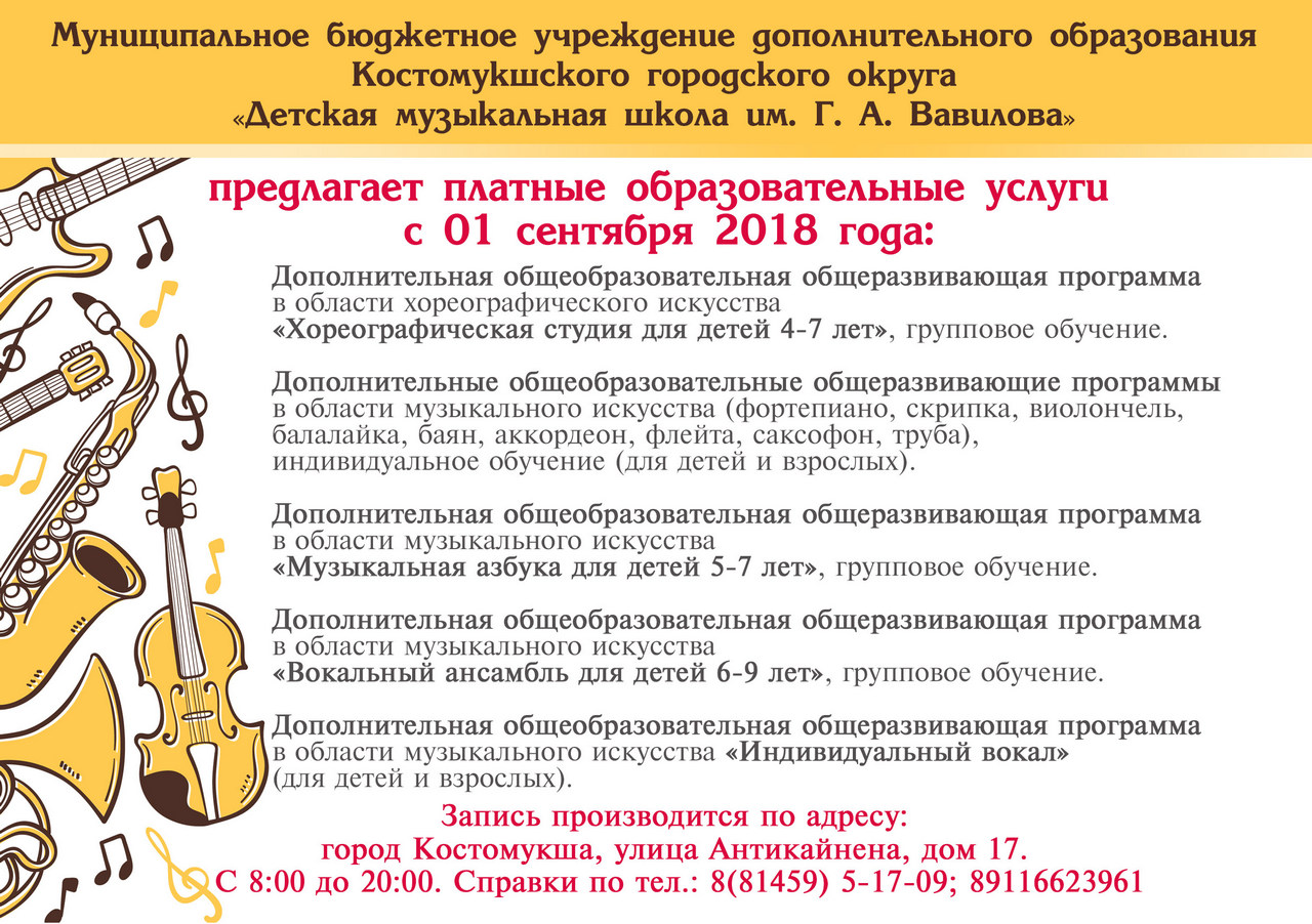 Детская музыкальная школа предлагает образовательные услуги для людей всех возрастов (Изображение с сайта dmshkost.ru)